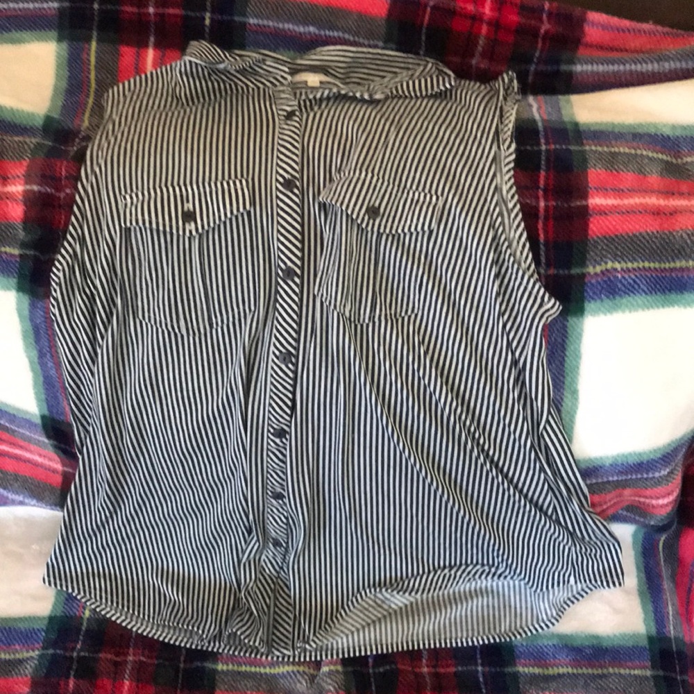 Striped button up tank top
